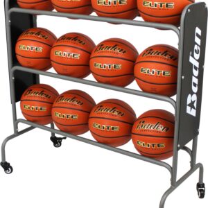 Baden Steel Basketball Rack with Wheels – 3-Tier Rolling Ball Racks for Garage with Wheel Locks, Sports Equipment Storage Basketball Holder for 12 Balls