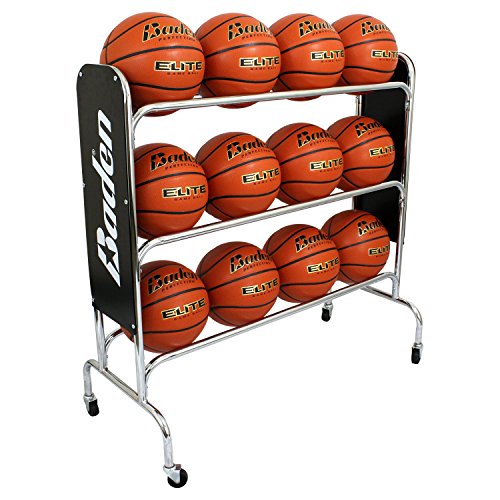 Baden Steel Basketball Rack with Wheels – 3-Tier Rolling Ball Racks for Garage with Wheel Locks, Sports Equipment Storage Basketball Holder for 12 Balls