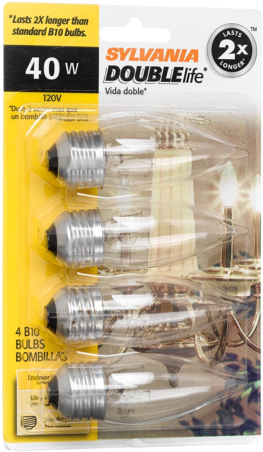 Sylvania 40 Watt Incandescent B10 120V Medium Base model number 13332-SYL