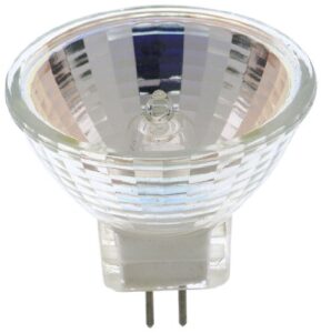 satco s4626 20 watt mr16 halogen g8 base 120 volt clear fl 36 beam pattern light bulb, with lens