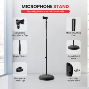 PYLE-PRO Microphone Stand - Universal Mic Mount with Heavy Compact Base, Height Adjustable (2.8’ - 5’ ft.) - PMKS5