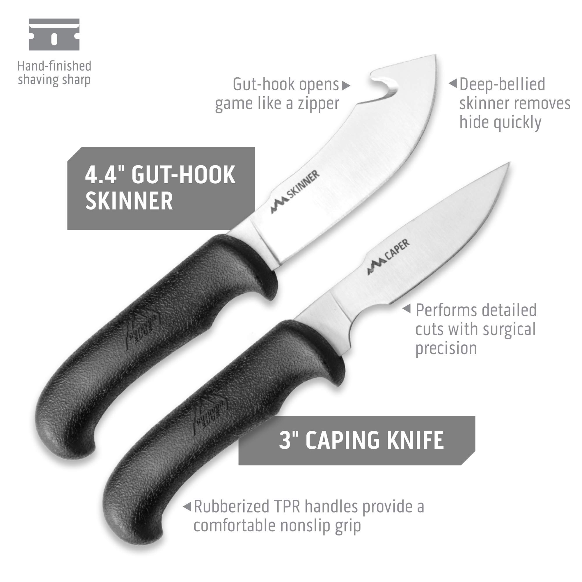 OUTDOOR EDGE ButcherLite 8-Piece Butcher Knife Set | Features a Nylon Roll Pack Case that Doubles as a Belt Scabbard | Razor-Sharp Full-Tang Caping & Boning Knives, Skinning Knife, Bone Saw & More