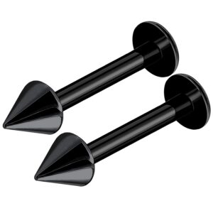 bodyjewelryonline 2pcs surgical steel pvd black 16g flat back stud spike labret monroe lip ring tragus helix earring cartilage piercing barbell 5/16 inch 8mm