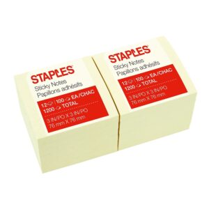 staples 105809 stickies recycled notes 3-inch x 3-inch yellow 12 pads/pack (s-33yr12)