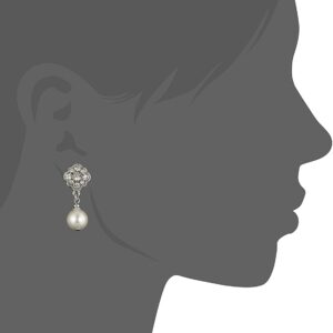 1928 Jewelry Women's Bridal Silver Tone Simulated Faux Pearl And Crystal Drop Earrings