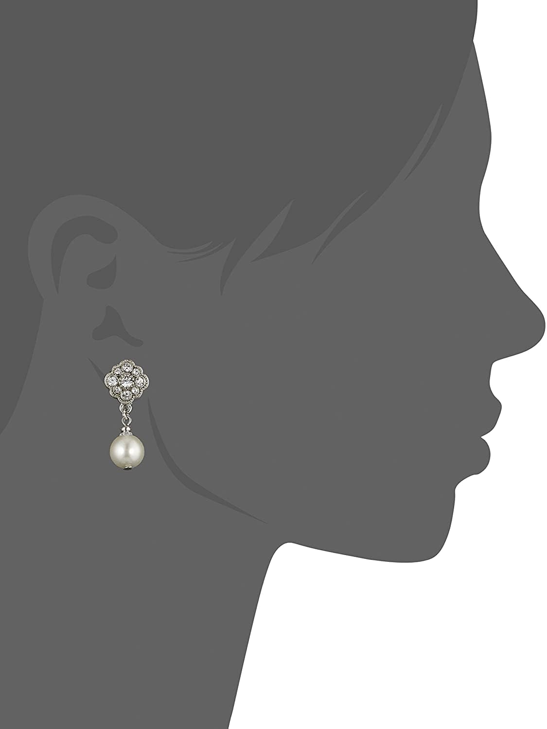 1928 Jewelry Women's Bridal Silver Tone Simulated Faux Pearl And Crystal Drop Earrings