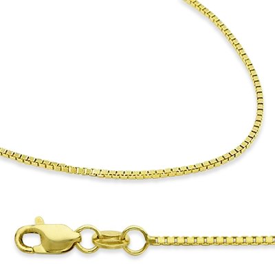 Solid 14k Yellow Gold Box Chain Necklace with Secure Lobster Clasp 1mm 22"