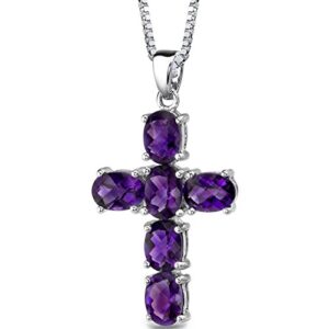 peora amethyst cross pendant necklace for women 925 sterling silver, natural gemstone birthstone, 4.50 carats total oval shape, with 18 inch chain