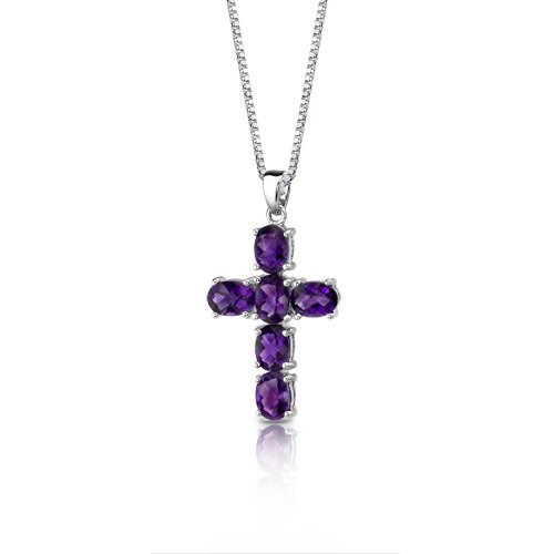 PEORA Amethyst Cross Pendant Necklace for Women 925 Sterling Silver, Natural Gemstone Birthstone, 4.50 Carats total Oval Shape, with 18 inch Chain