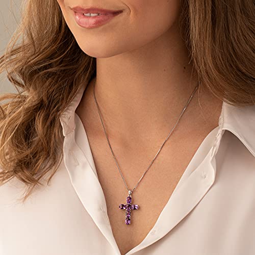 PEORA Amethyst Cross Pendant Necklace for Women 925 Sterling Silver, Natural Gemstone Birthstone, 4.50 Carats total Oval Shape, with 18 inch Chain