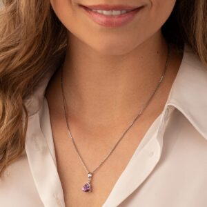 PEORA Amethyst Solitaire Drop Pendant Necklace for Women 925 Sterling Silver, Natural Gemstone, 1.50 Carats Trillion Cut 8mm, with 18 inch Chain