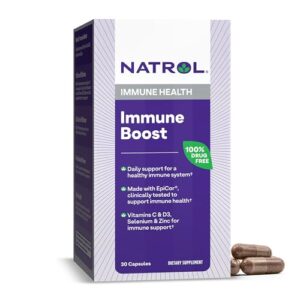 natrol immune boost capsules, immune support dietary supplement, made with epicor clinically tested, includes vitamins c, d3, selenium and zinc, 30 count