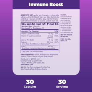 Natrol Immune Boost Capsules, Immune Support Dietary Supplement, Made with EpiCor Clinically Tested, Includes Vitamins C, D3, Selenium and Zinc, 30 Count