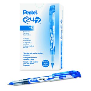 Pentel 24/7 Roller Ball Pen Medium Line, Blue Ink, Box of 12 (BLD97-C)