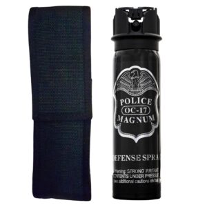 Police Magnum Pepper Spray Nylon Holster Combo Pack- Maximum Heat Strength- 16ft Range- Proudly Made in The USA (4oz FT Stream Nylon Holster)