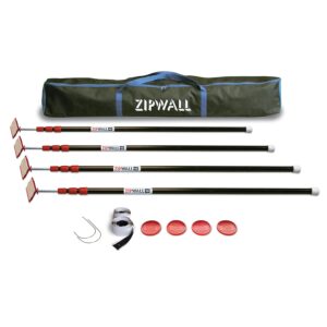 zipwall zp4 zippole 10 foot spring barrier (pack of 4) loaded poles for dust barriers, 4 pack, black