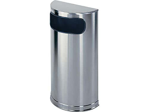 Rubbermaid Commercial Products Metallic Series Trash Can, 9-Gallons, Half-Round, Satin Stainless, Indoor/Outdoor Waste Container with Side Opening for Lobby/Office/School/Restaurant