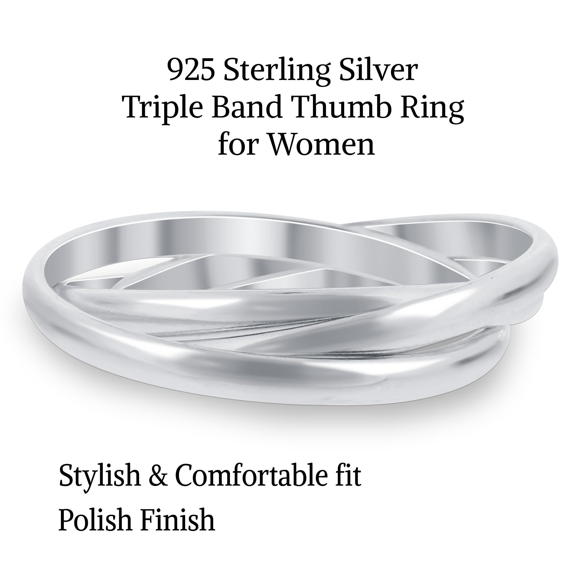 Gem Avenue 925 Sterling Silver Triple Band Women's Thumb Ring for Women Size 7