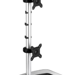 Atdec dual stack or single monitor desk Mount - Freestanding base - Load screen monitors up to 26.5lb flat or 20lb curved - VESA 75x75, 100x100 - Quick display release, tilt, pan, landscape/portrait