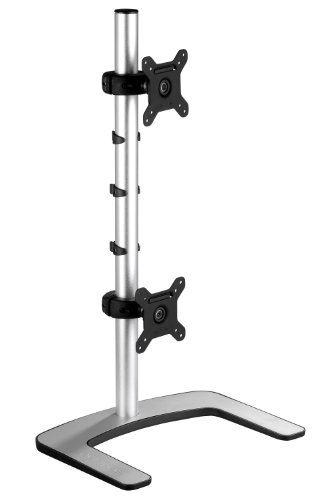 Atdec dual stack or single monitor desk Mount - Freestanding base - Load screen monitors up to 26.5lb flat or 20lb curved - VESA 75x75, 100x100 - Quick display release, tilt, pan, landscape/portrait