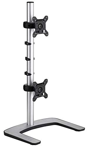 Atdec dual stack or single monitor desk Mount - Freestanding base - Load screen monitors up to 26.5lb flat or 20lb curved - VESA 75x75, 100x100 - Quick display release, tilt, pan, landscape/portrait