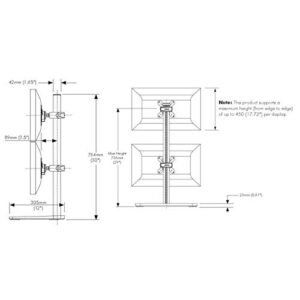 Atdec dual stack or single monitor desk Mount - Freestanding base - Load screen monitors up to 26.5lb flat or 20lb curved - VESA 75x75, 100x100 - Quick display release, tilt, pan, landscape/portrait