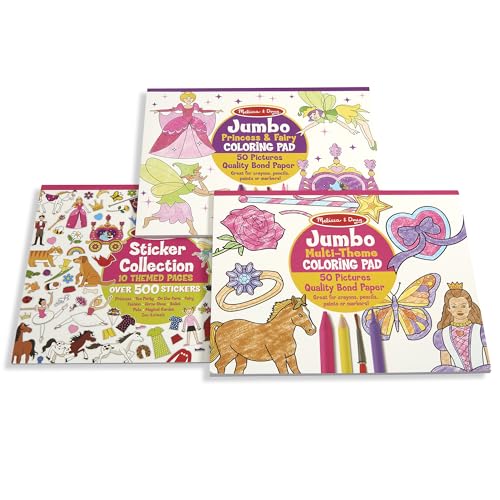 Melissa & Doug Sticker Collection and Coloring Pads Set: Princesses, Fairies, Animals, and More - FSC Certified