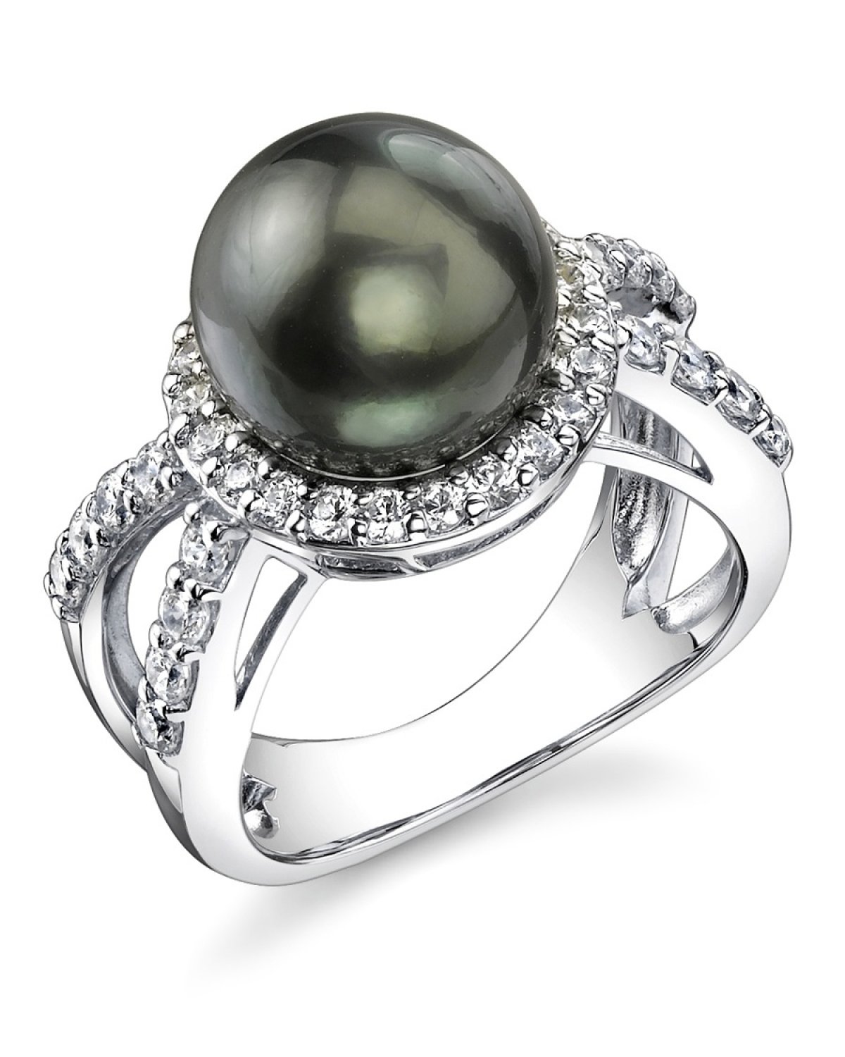 The Pearl Source 10-11mm Genuine Black Tahitian South Sea Cultured Pearl Leah Ring for Women