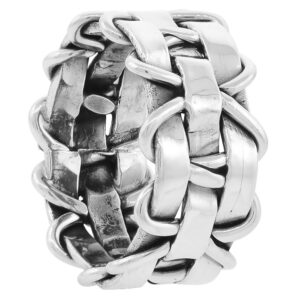 Sterling Silver Basket Weave Ring for Women Handmade 3/8 inch wide size 9