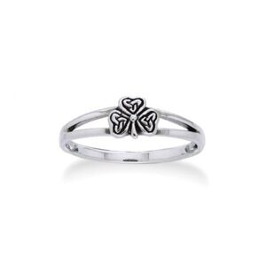 irish shamrock celtic knot 3-leaf clover sterling silver narrow 5mm pinky ring size 6(sizes 3,4,5,6,7,8,9,10)