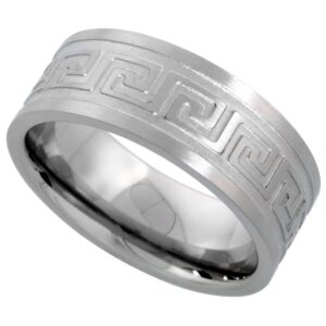 Surgical Stainless Steel 8mm Greek Key Wedding Band Ring Comfort-Fit, size 8