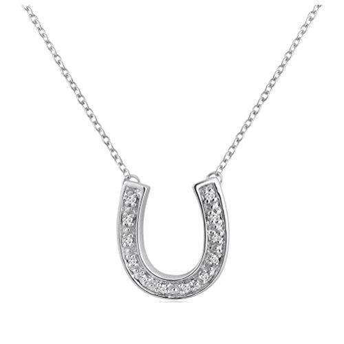 Amanda Rose Collection Diamond Horseshoe Necklace for Women in Sterling Silver 16 inches long