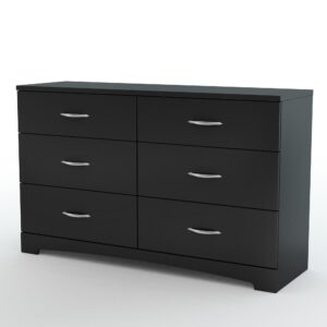 South Shore Step One 6-Drawer Double Dresser,Pure Black with Matte Nickel Handles, 19"D x 51.25"W x 31.25"H