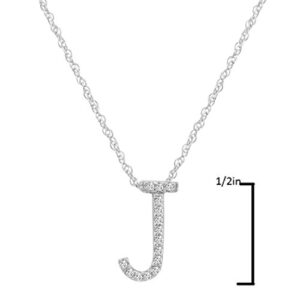 Amanda Rose Collection 14K White Gold Diamond J Initial Pendant, 16" Necklace