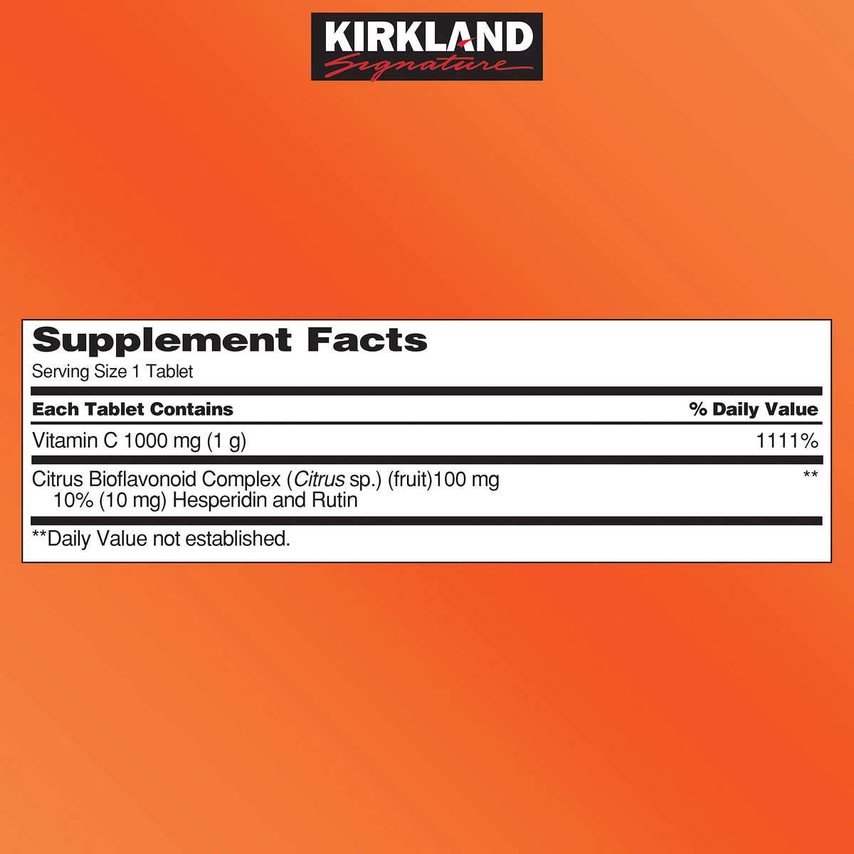 Kirkland Signature Vitamin C 1000mg, with Rose Hips 500 Tabs each (pack of 2)