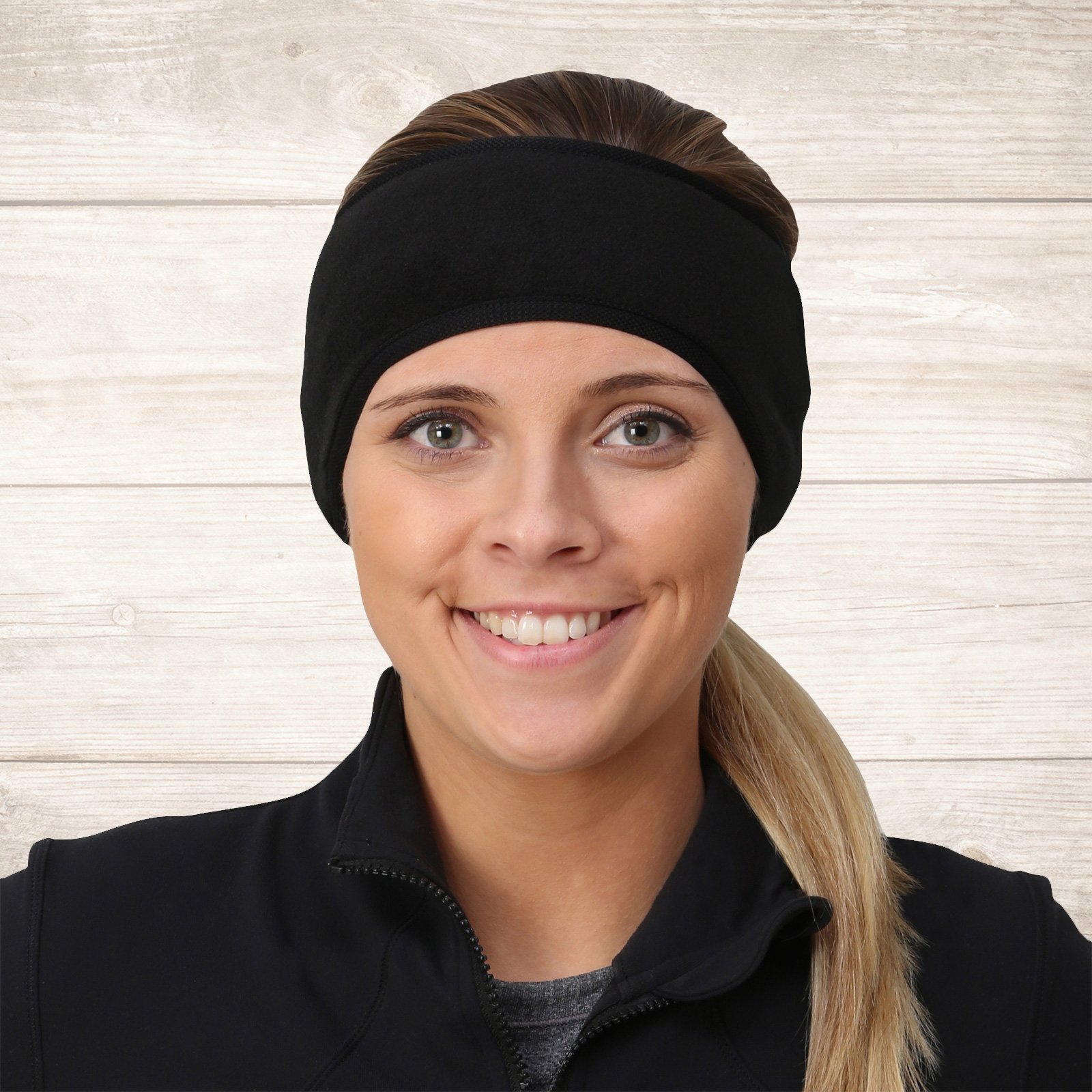 TrailHeads Women’s Ponytail Headband | Fleece Earband | Winter Running Headband - black