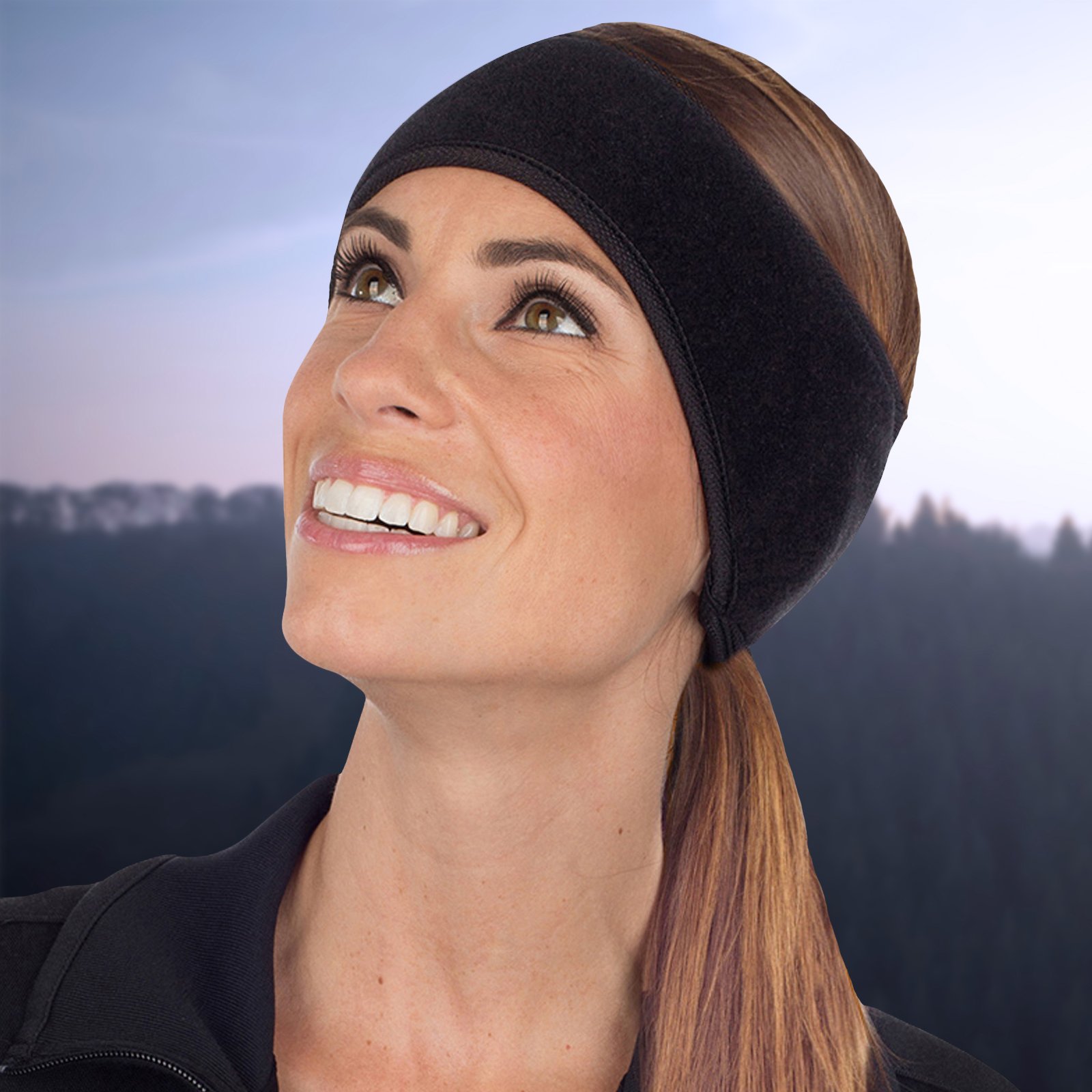 TrailHeads Women’s Ponytail Headband | Fleece Earband | Winter Running Headband - black