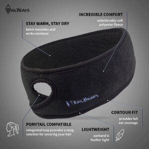 TrailHeads Women’s Ponytail Headband | Fleece Earband | Winter Running Headband - black