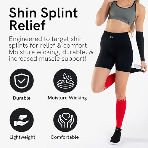 Zensah Running Leg Compression Sleeves – Shin Splint, Calf Compression Sleeve, Made in USA for Sports, Travel, Men and Women (Black, Small/Medium)