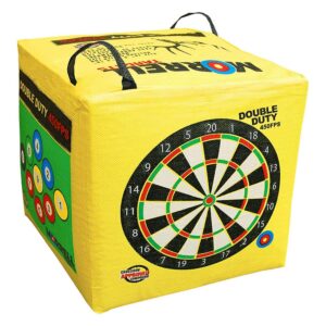 Morrell Double Duty 450 FPS Cube Field Point Archery Bag Target with Traditional Bullseyes, Nine-ball, Dartboard Game, and Deer Vitals, Yellow