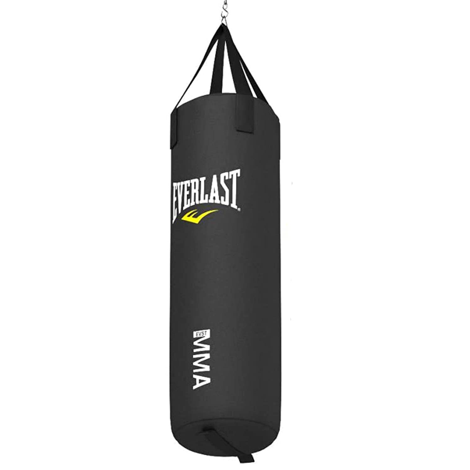 Everlast MMA 70 Pound Polycanvas Gym Boxing Punching Heavy Bag with Adjustable Height Chain & Heavy Duty Nylon Straps for Kickboxing & Training, Black