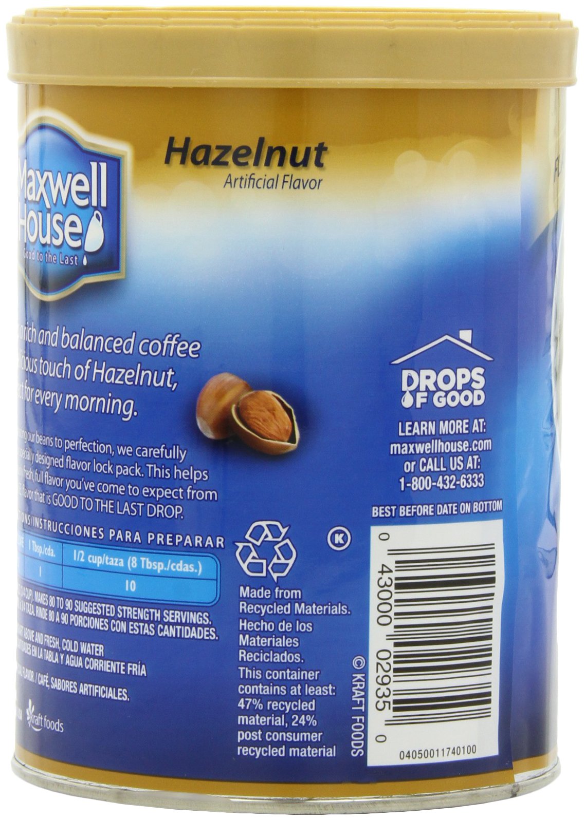 Maxwell House Hazelnut Ground Coffee, 11-Ounce Cannister (Pack of 3)