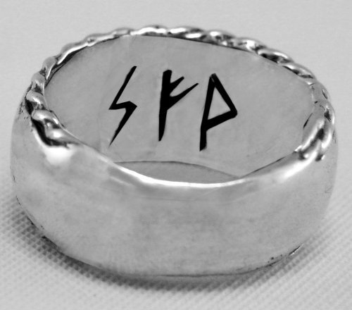 Sterling Silver Unisex Runescript Band Ring to Increase Finance Size 10