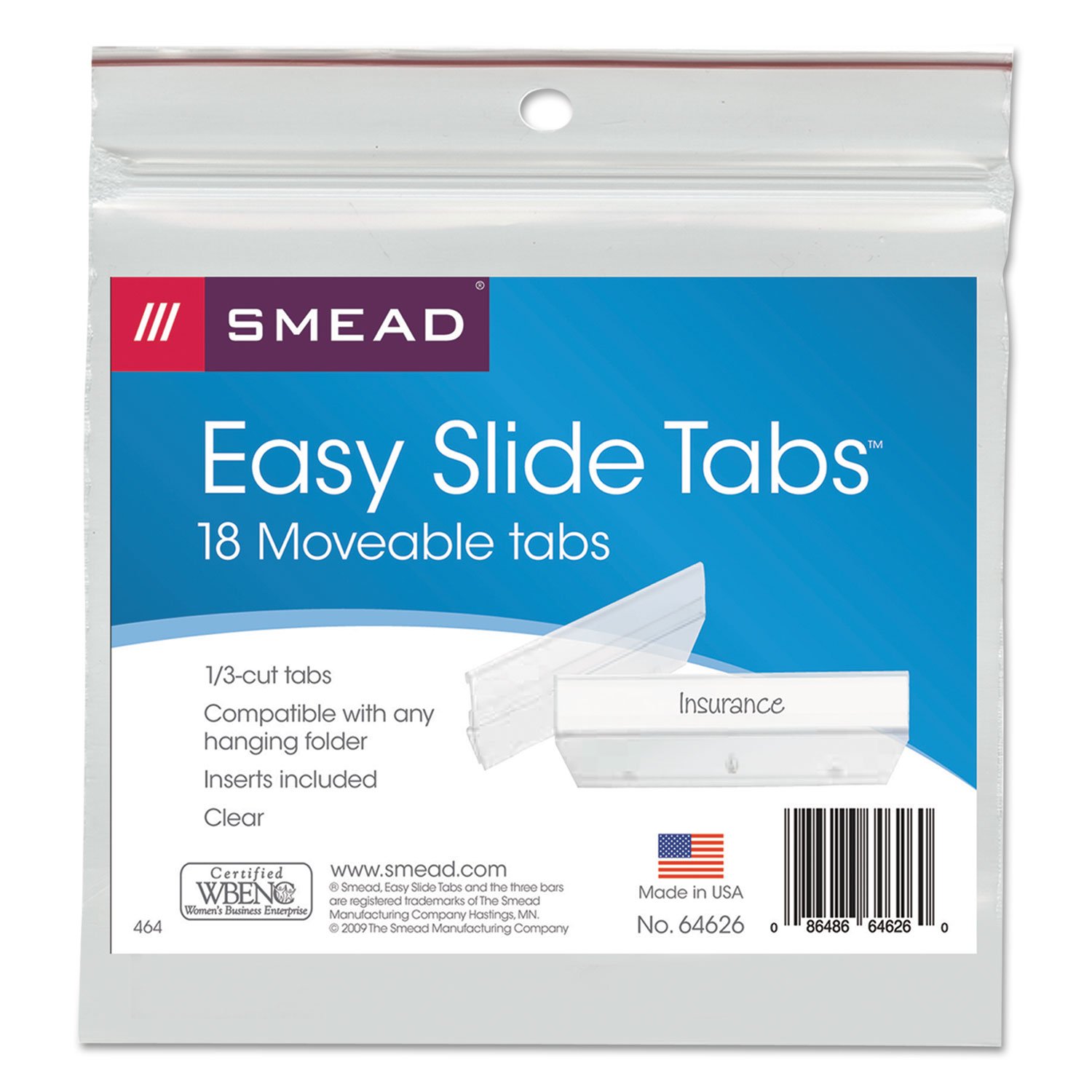 Smead Easy Slide Tab, 1/3-Cut, Clear, 18 Per Pack (64626)