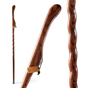 brazos handcrafted wood walking stick, twisted oak, hitchhiker style handle, for men & women, made in the usa, red, 55"