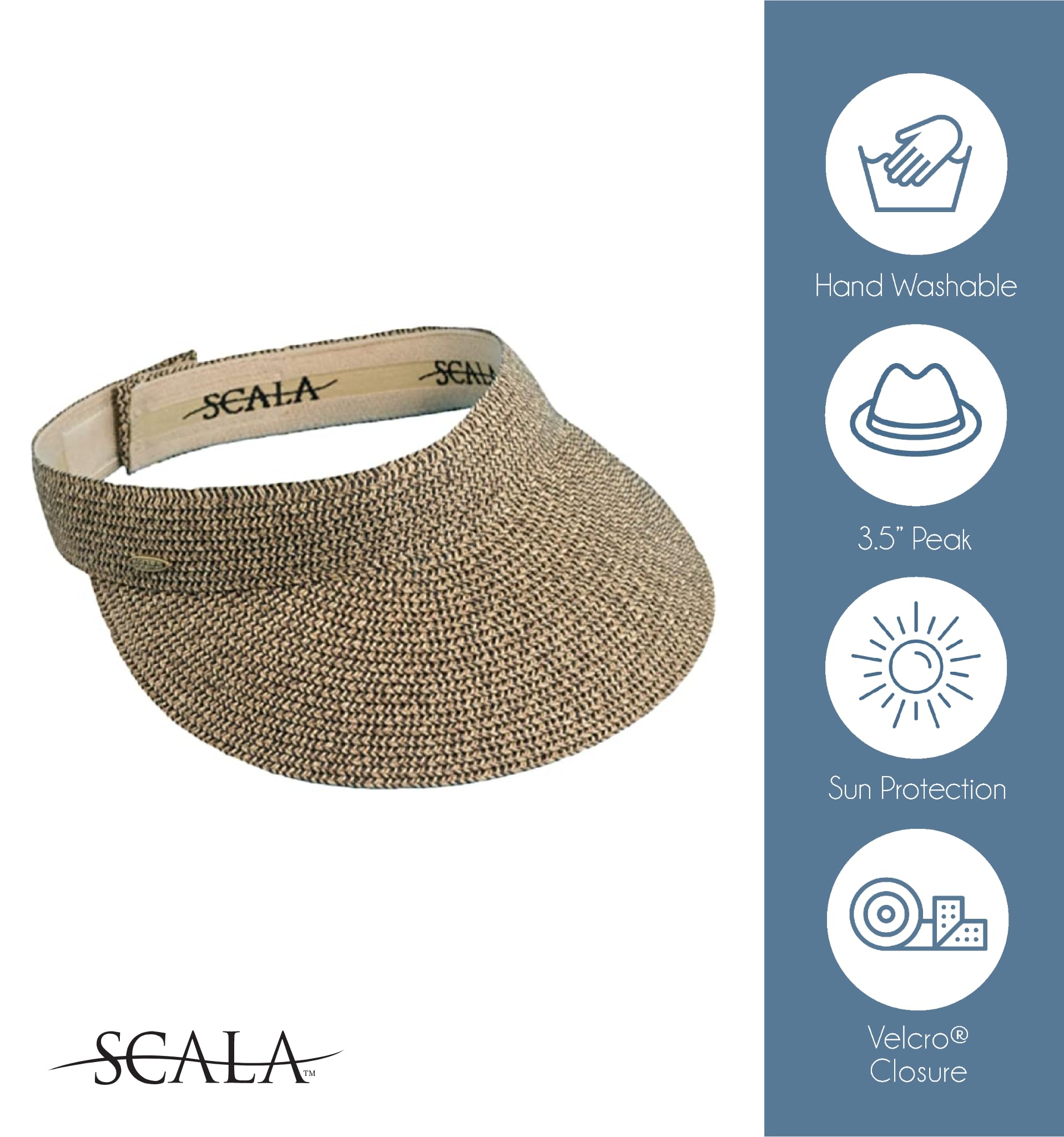 Scala Ladies Sun Visor Wide Brim Straw Boating Hat 3.5” Lightweight Comfortable Straw Visor for a Sunny Day