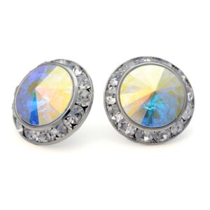 PammyJ Aurora Borealis 20mm Round Crystal Framed Earrings, Wedding Brides Earrings, Competition Stud Earrings