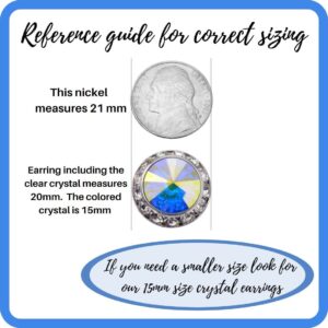 PammyJ Aurora Borealis 20mm Round Crystal Framed Earrings, Wedding Brides Earrings, Competition Stud Earrings