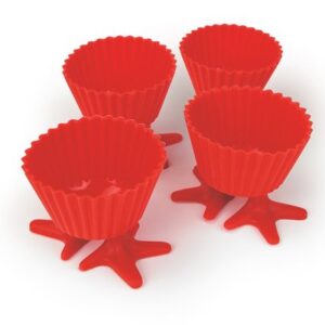 Starfrit Gourmet Set of Four Reusable Red Silicone Muffin Liners with Suction Cup Feet