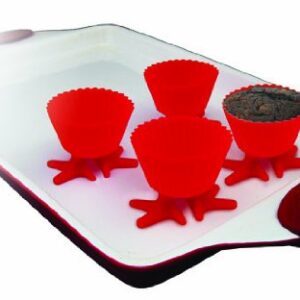 Starfrit Gourmet Set of Four Reusable Red Silicone Muffin Liners with Suction Cup Feet